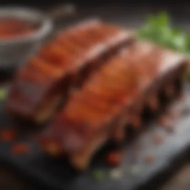 Succulent Barbeque Ribs A close-up of succulent barbeque ribs glazed with a rich sauce