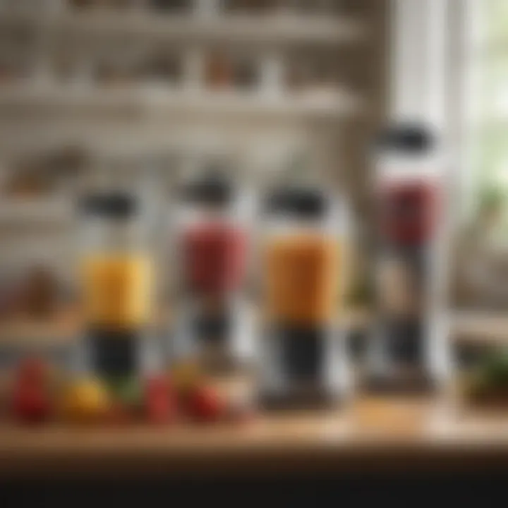 An array of various blender types displayed on a kitchen counter