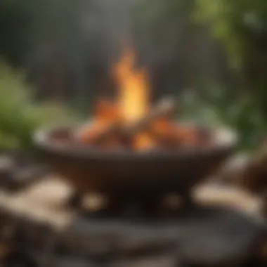 Rustic fire bowl surrounded by natural elements