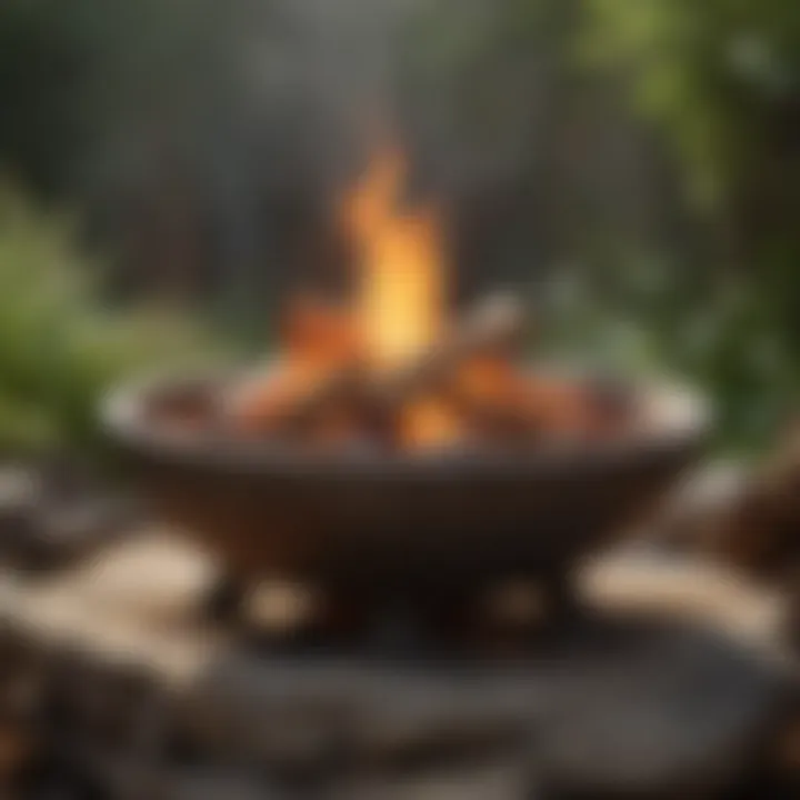 Rustic fire bowl surrounded by natural elements