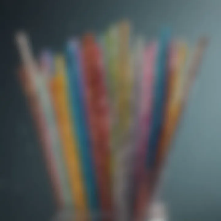 Different types of metal straws arranged aesthetically