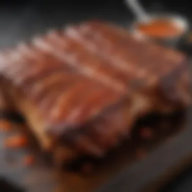 An impressive rack of ribs coated in a savory barbecue sauce