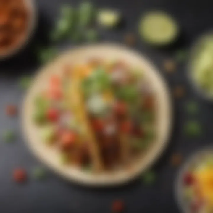 Close-up of a gourmet taco topped with fresh ingredients