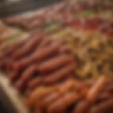 A vibrant display of various vegan chorizo products on a market shelf