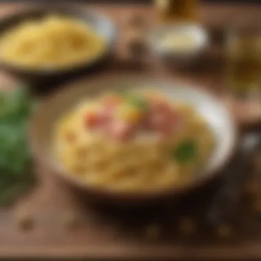 Elegant Ingredients for Carbonara Ingredients for carbonara displayed elegantly on a wooden table