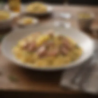 A beautifully set table showcasing carbonara with wine pairing