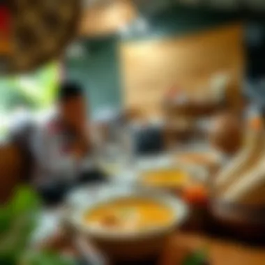 A traditional Indonesian dining setting featuring Gulai Tauhu