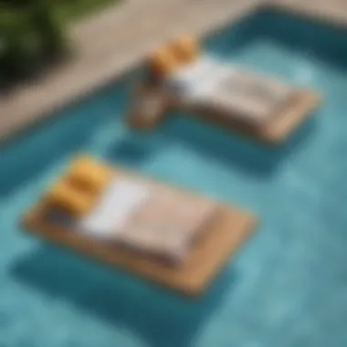 Different styles of floating pool beds displayed together