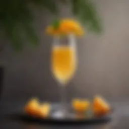 A beautifully garnished mimosa glass with a slice of orange