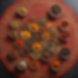 A colorful array of authentic Indian spices arranged on a vibrant tablecloth