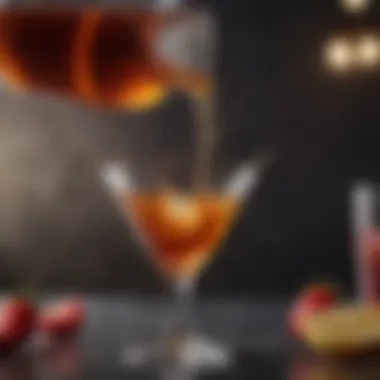 Close-up of syrup pouring into a cocktail