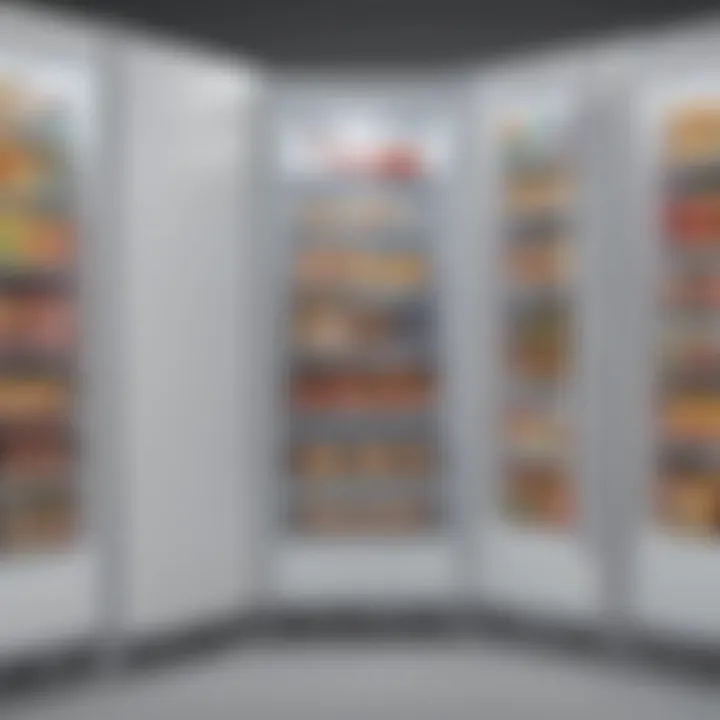 A comparison chart of various upright freezer models and their specifications
