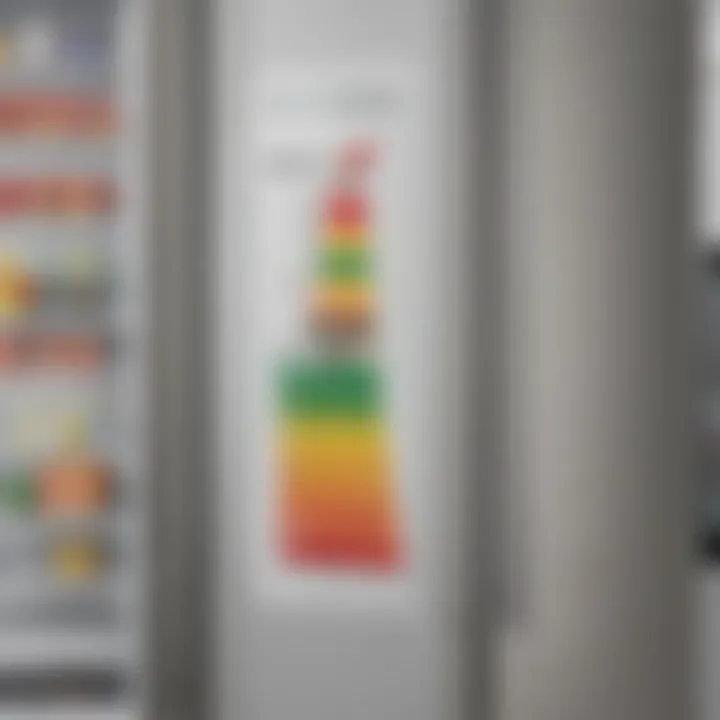 Energy efficiency rating label on a large upright freezer