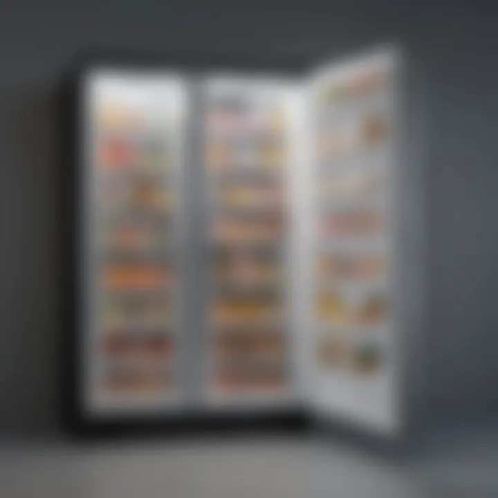 A spacious upright freezer showcasing its interior storage capacity