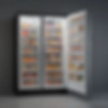 Interior View of a Large Upright Freezer A spacious upright freezer showcasing its interior storage capacity