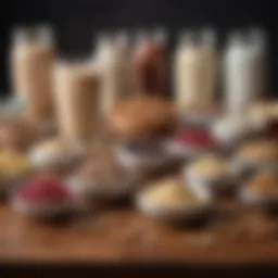A variety of protein sources displayed on a wooden table