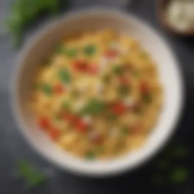 A Colorful Presentation of Feta Cheese Pasta A vibrant bowl of feta cheese pasta garnished with fresh herbs.