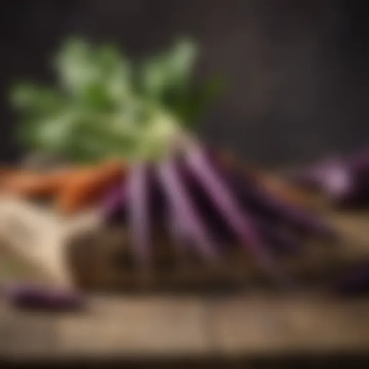 Vibrant purple carrots displayed in a rustic setting