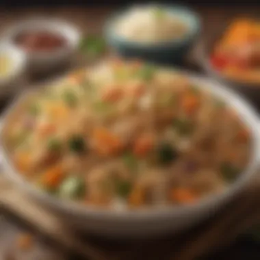 Savory Fried Rice Delight A bowl of fragrant fried rice, adorned with colorful vegetables and proteins.