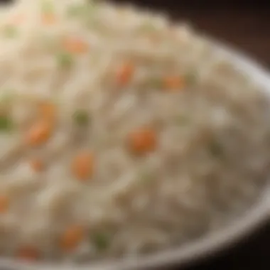 A close-up of fragrant jasmine rice, a key ingredient in fried rice