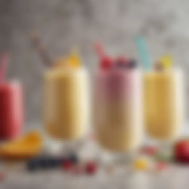 Variations of vanilla smoothies displayed in colorful glasses.
