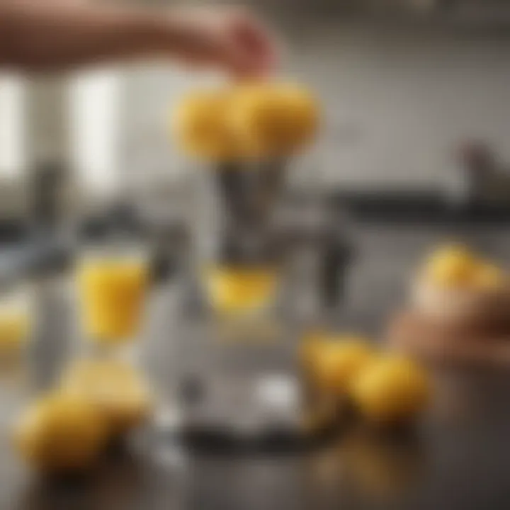 Lemon squeezer in action, extracting juice efficiently