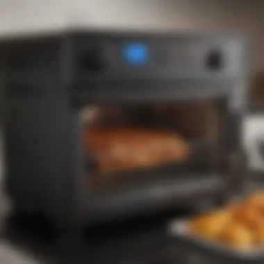 Close-up of the West Bend air fryer oven with maintenance tips illustrated