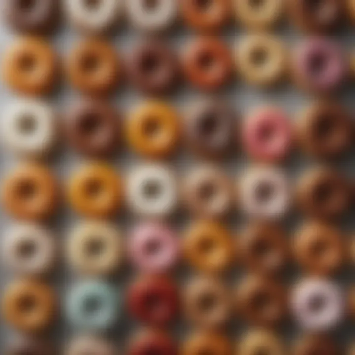 Variety of colorful toppings arranged beside a batch of donuts