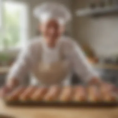 A smiling baker proudly presenting a tray of homemade donuts