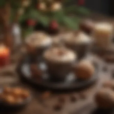 A cozy setting with hot cocoa bombs and festive decorations