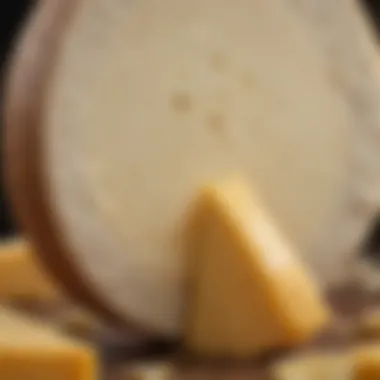 Cheese Wheel Texture A close-up view of a cheese wheel with intricate textures