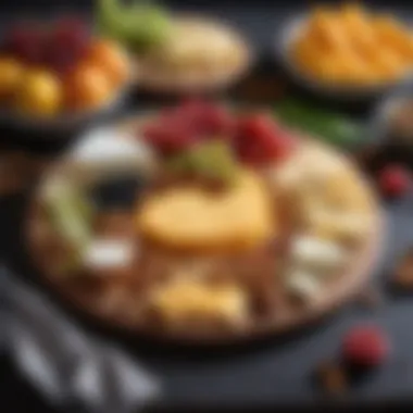 A vibrant cheese platter elegantly arranged with fruits and nuts