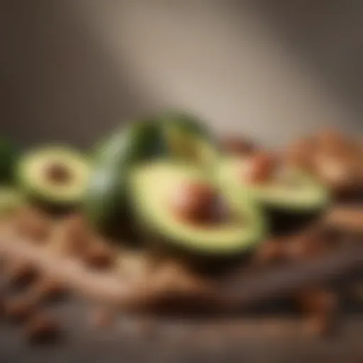 Fresh avocados and nuts representing healthy fats