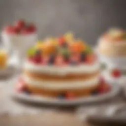 A traditional Tres Leche cake adorned with fresh fruits and decorative cream