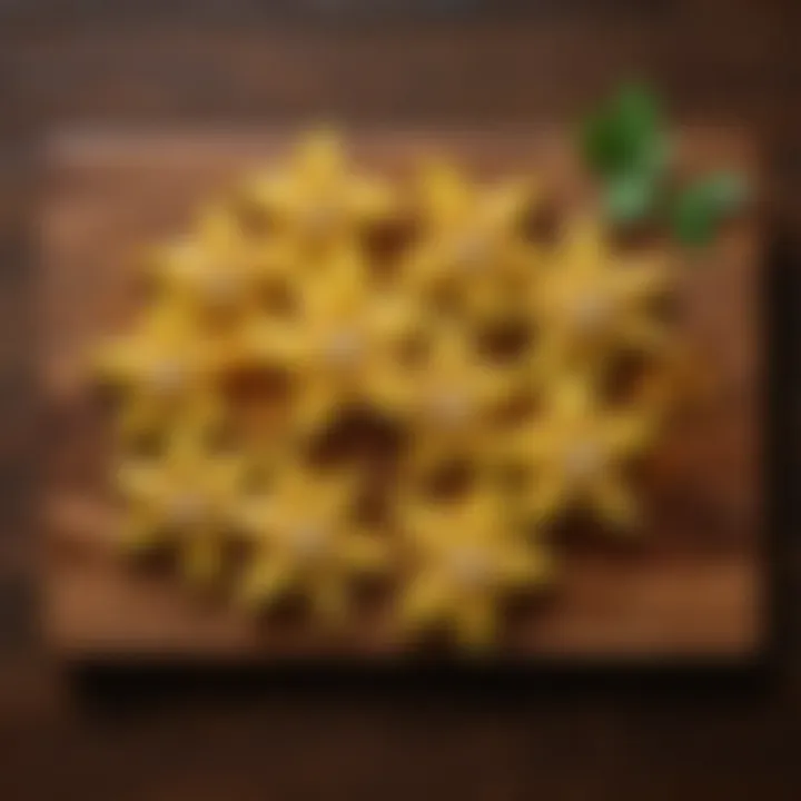 Artfully arranged starfruit on a wooden board