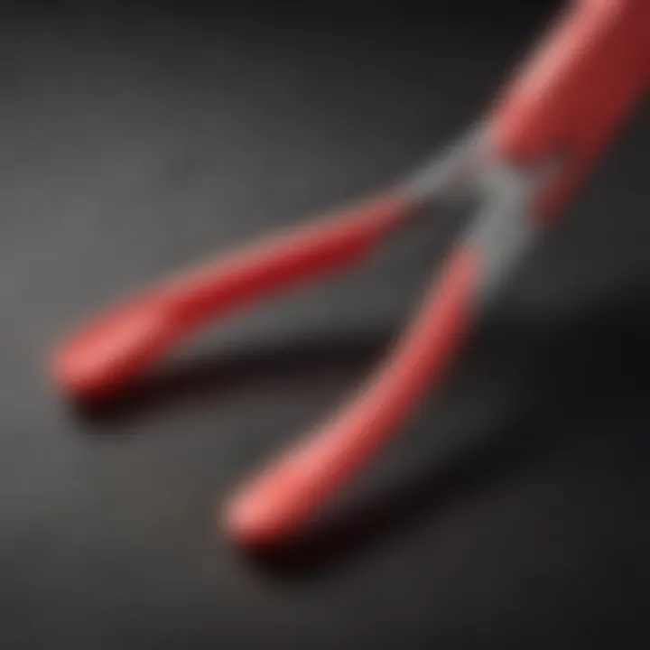 Close-up of small silicone tongs showcasing their flexible design and material benefits