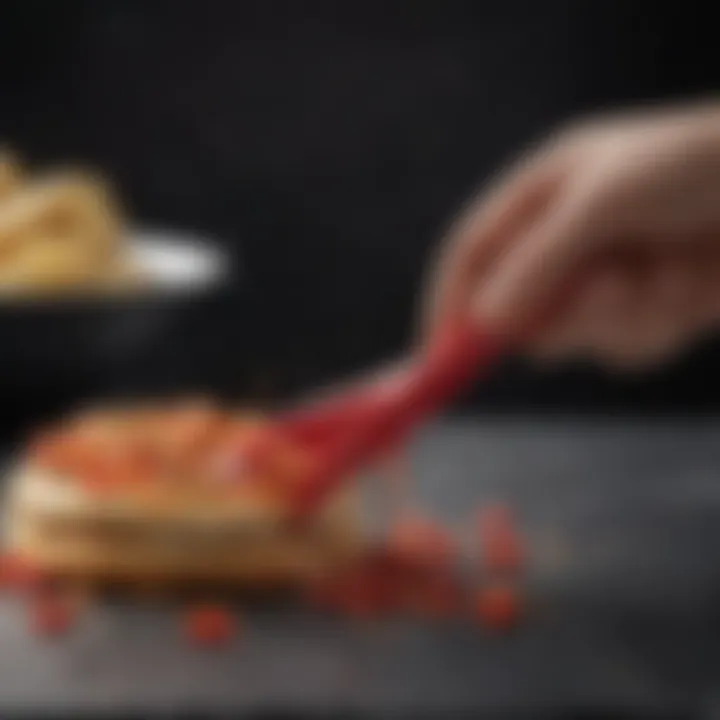 Small silicone tongs in use, demonstrating their versatility in food handling