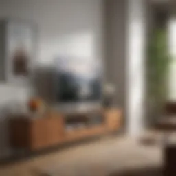 Compact flat screen TV set in a modern living room