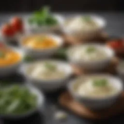 A variety of plant-based mozzarella alternatives displayed in bowls
