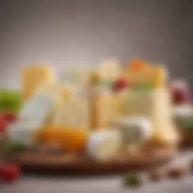 An assortment of vegan cheese types displayed in elegant servings showcasing different textures and colors