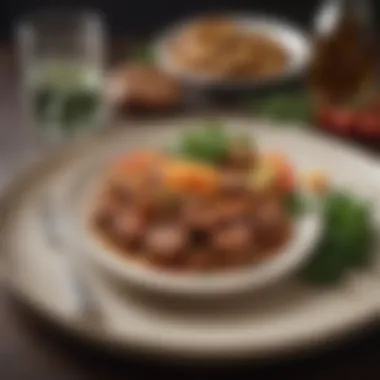An elegant plate showcasing a dish featuring veggie andouille sausage