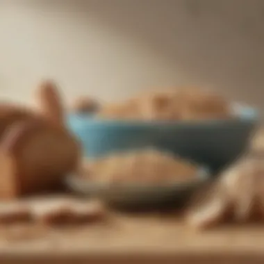 A bowl of wholegrains with bread slices in the background