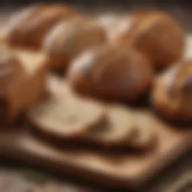 Varieties of Wholegrain Bread An assortment of wholegrain bread varieties on a wooden board