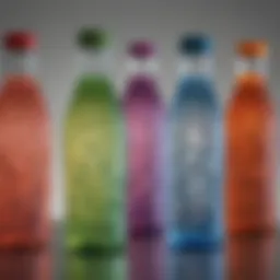 A variety of fancy water bottles displaying vibrant colors and unique designs