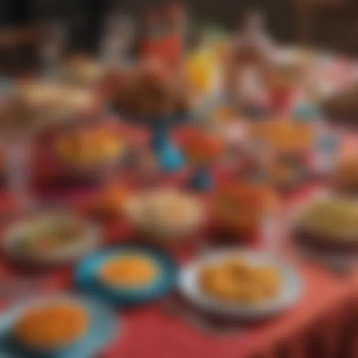 Colorful table setting featuring party favors