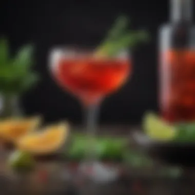 Vibrant Strega Cocktail A vibrant cocktail featuring Strega liqueur garnished with fresh herbs.