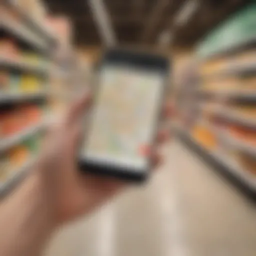 A modern smartphone displaying a map with a highlighted route to Aldi