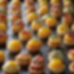 A close-up view of a colorful spread of First Street Egg Bites with various toppings