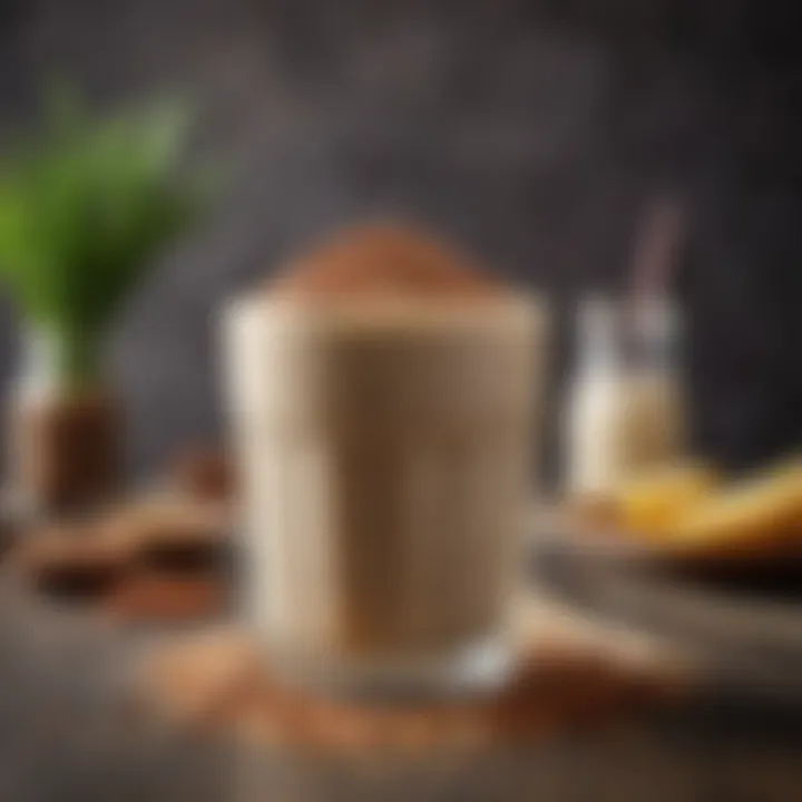 Delicious flaxseed shake in a glass with fresh ingredients around