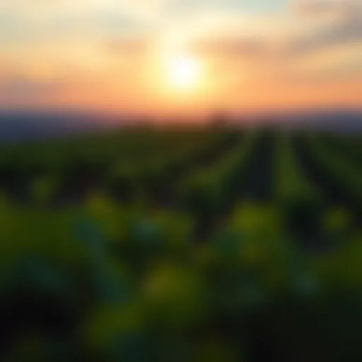 A stunning vineyard landscape in France during sunset